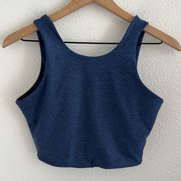 Outdoor Voices Midlength Sports Bra Blue Gray Heathered Color Block Small - Picture 1 of 4